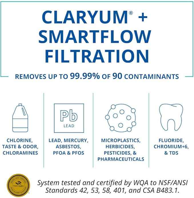 Aquasana SmartFlow™ Reverse Osmosis Water Filter System - High-Efficiency Under Counter RO Removes up to 99.99% of 90 Contaminants, Including Fluoride, Arsenic, Chlorine, and Lead - Chrome Faucet