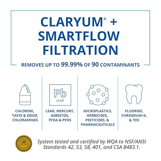 Aquasana SmartFlow® Reverse Osmosis Water Filter | RO Under Sink System | WQA Certified up to 99.99% of 90 contaminants Including Fluoride, PFAS, Arsenic, Lead, and Chlorine | Does not Include Faucet