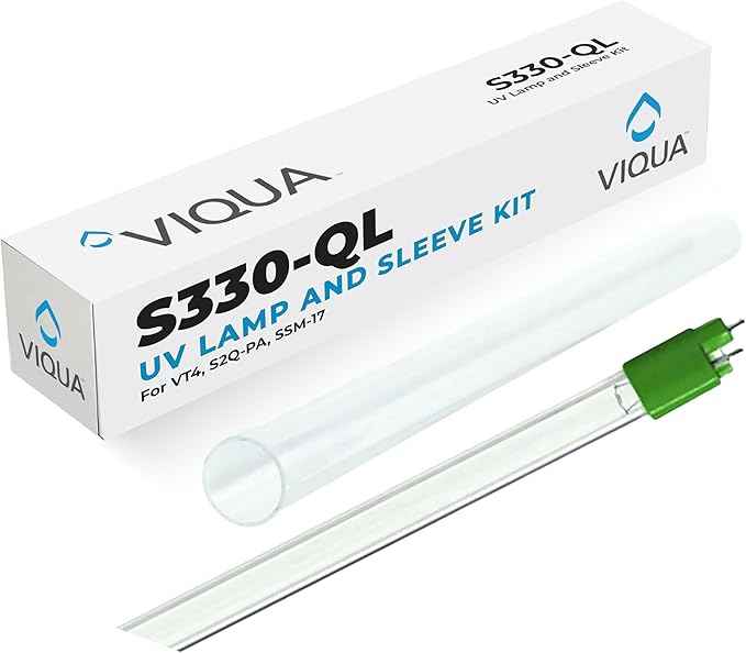 VIQUA S330-QL UV Lamp and Quartz Sleeve Combo Kit for VT4, S2Q-PA, SSM-17 Systems – Includes 1 Lamp, 1 Sleeve, 2 O-Rings – 12-Month Lamp Life