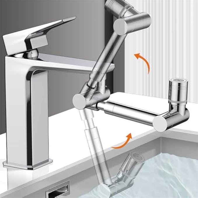 1440° Rotating Universal Faucet Extender with 2 Spray Modes - Adjustable Splash-Free Aerator for Kitchen & Bathroom Sinks, Timnamy Faucet Attachment,For Washing Hair/Face/Dishes (1, Silver)
