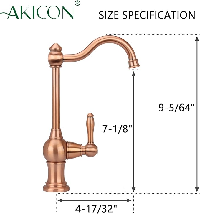 Akicon Kitchen Water Filter Faucet, Brass Body 100% Lead-Free Drinking Water Faucet Fits Most Reverse Osmosis Units or Filtration System, Non-Air Gap, Cold Water Only (Copper)