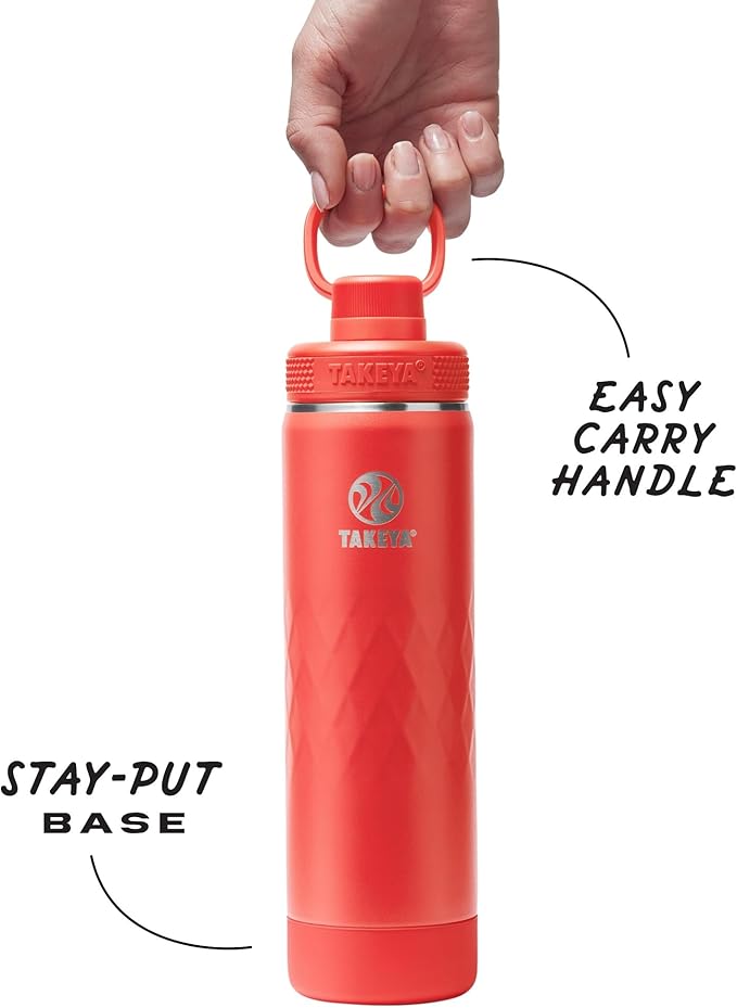 Takeya Sport 22 oz Triple-Insulated Stainless Steel Water Bottle, Spout Lid – Leakproof, Sweatproof, BPA-Free, Keeps Drinks Cold 36 Hrs, Hot 14 Hrs, Crimson