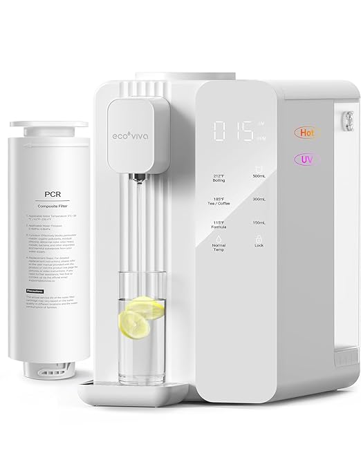 Ecoviva MATE4 Countertop Reverse Osmosis Water Filter with UV - 7-Stage Purification, Instant Hot Water (212°F), Real-Time TDS, 3:1 Pure to Drain, Desktop Water Purifier Ideal for Dormitory