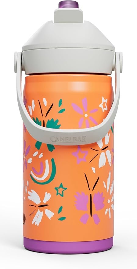 CamelBak Thrive Flip Straw Kids Bite Valve Stainless Steel Water Bottle Butterfly Rainbow, 12oz