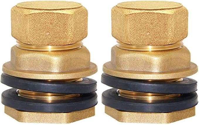 Joywayus 2Set Brass Male Bulkhead Kit Include 3/8" Female 1/2" Male Water Tank Connector Threaded And 1/2" Female Outer Hex Head End Pipe Caps with Rubber Gasket - AquaVibe