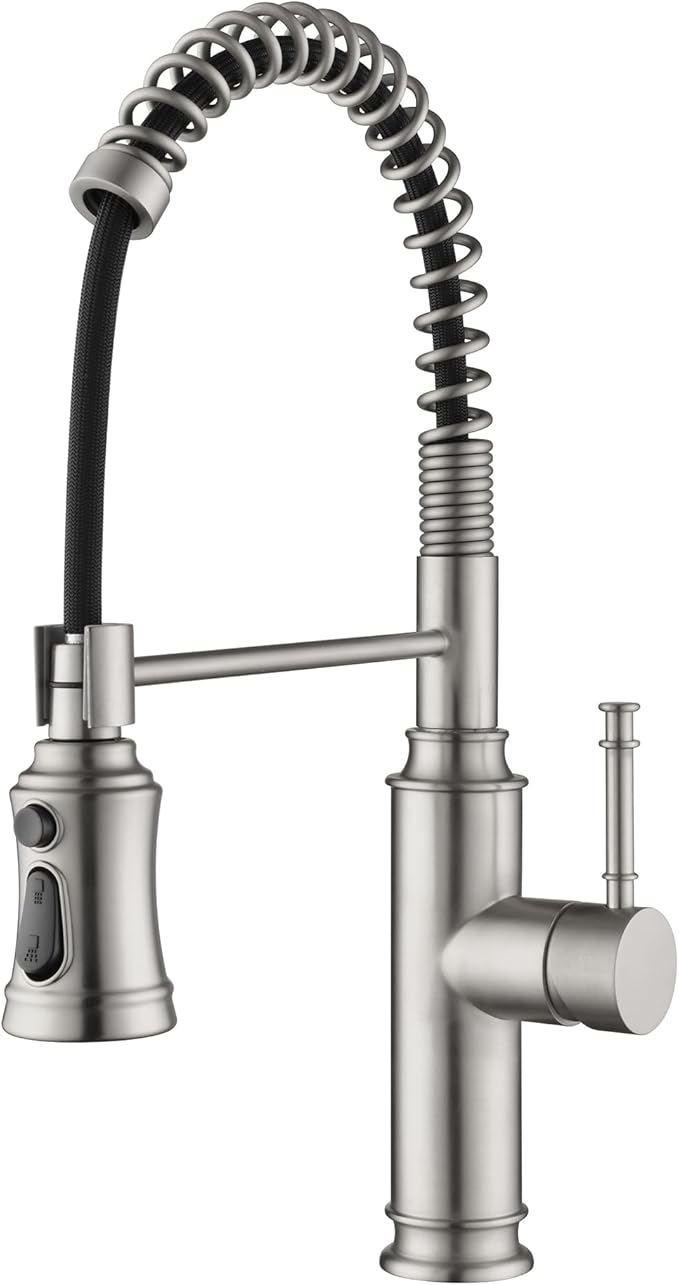 Sumerain Pull-Out Spring Sprayer Kitchen Sink Faucet with 360° Rotating Spout and Single Level Handle, Brushed Nickel