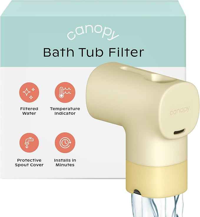 Canopy Baby Bath Tub Filter – Gentler Water Filtration for Delicate Skin | Reduces Chlorine & Irritants | BPA-Free Silicone Spout Cover | Easy Tool-Free Install | Activated Carbon Filtration