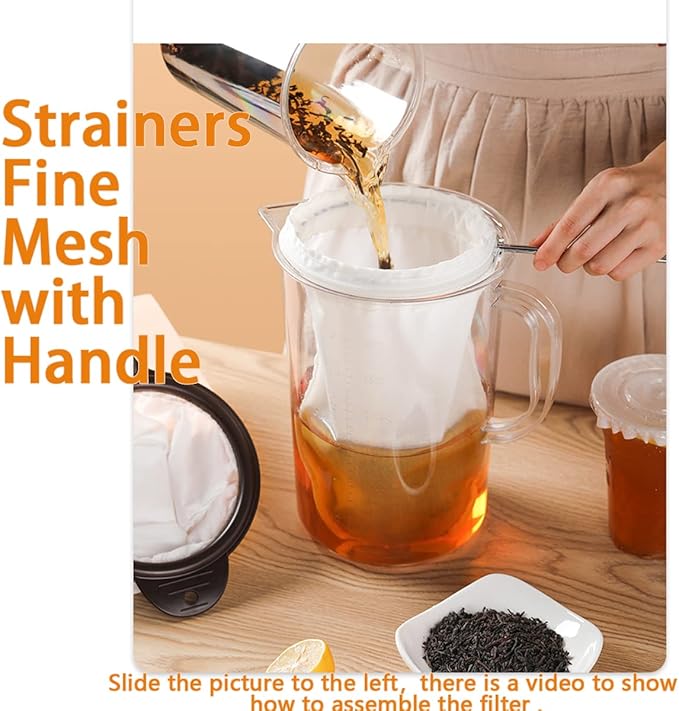 4 PCS Extra Fine Mesh Strainer Bags with Handle, Reusable Thai Tea Strainer, Cheesecloth for Straining NutMilk Coffee Milk Juices Honey Wine Oil Yogurt (2 Medium & 2 Small)