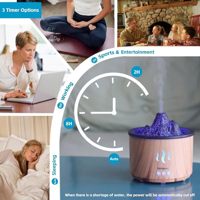 Volcano Cool Mist Essential Oil Diffuser & Humidifier for Bedroom 5 Light Modes Scent 400ml Small Size Large-Capacity, Maximum 36H Ultra-Quiet Aromatherapy for Office, Home, Study and Deep Sleep