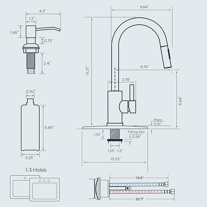 FORIOUS Gold Kitchen Faucet with Soap Dispenser, High Arc Modern Sink Faucet with Pull Down Sprayer and Deck Plate Fit for 1 or 3 Hole for Pot Filler Bar Farmhouse Laundry Rv, Brushed Gold