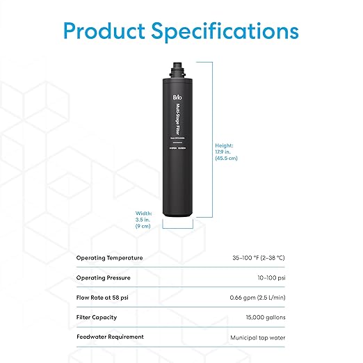 Brio 16" 3 Stage Single Housing Replacement Filter for Under Sink Water Filtration System Models: FUS100A & FUS100F | 18,000 Gallons or 2 Years | NSF 42 & 372 Certified