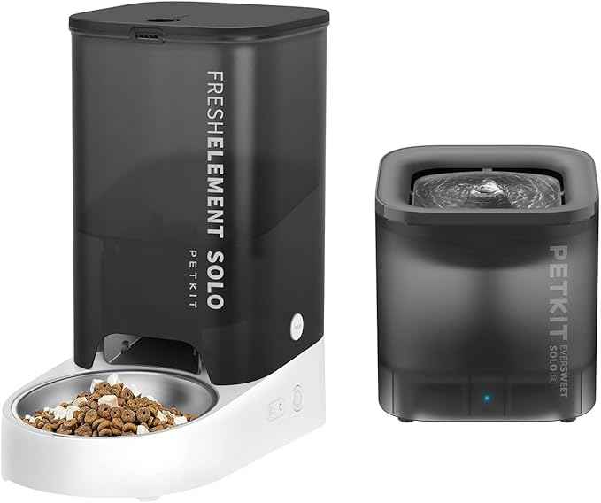 PETKIT Automatic Pet Feeder and Wireless Pump Cat Dog Water Fountain,Scheduled Feeding Cat Feeder Dry Food Dispenser, App Control/USB Charge,Grey Color