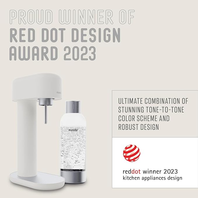 Ruby 2 Sparkling Water Maker - Soda Streaming Machine Silent Carbonated Water Machine Robust Long-Lasting Aluminium Soda Maker 1L Water Bottle Without CO2 Cylinder - Colour White Soda Machine