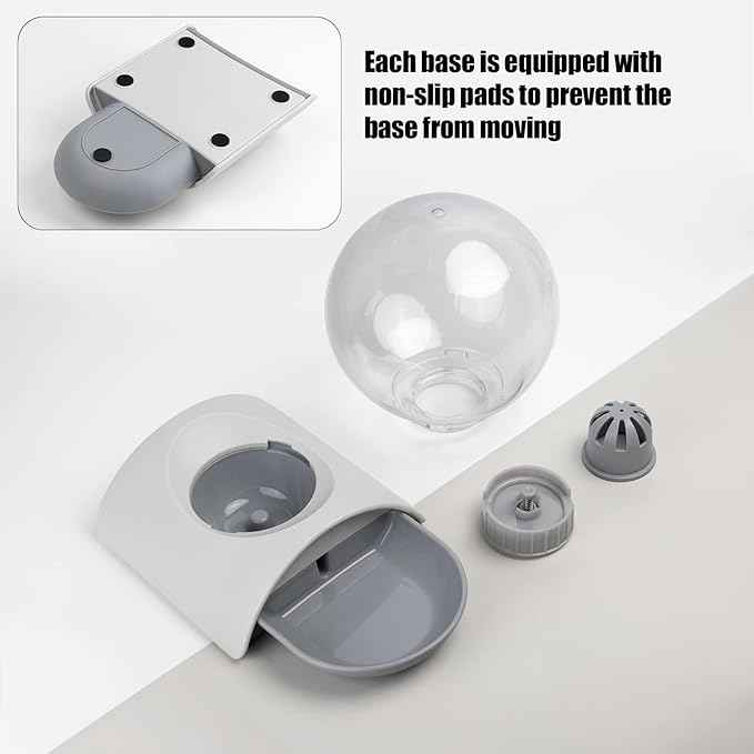 Pet Water Dispenser, 2.8L Automatic Gravity Cat Water Dispenser for Cats, Dogs & Rabbit, Detachable Cat Dog Water Dish Feeder with Spherical Waterer Bubble, Grey