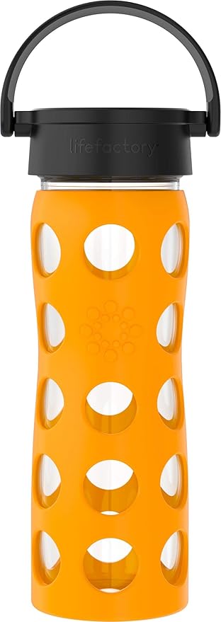 Lifefactory 16-Ounce BPA-Free Glass Water Bottle with Classic Cap and Protective Silicone Sleeve, Marigold