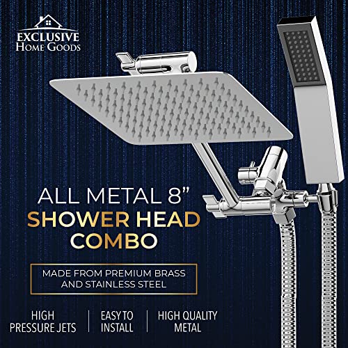 All Metal Shower Head 8" Dual Square Shower Head With Handheld Wand 71in Hose Set