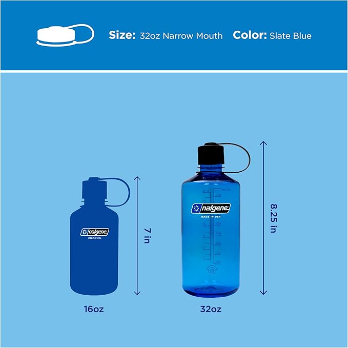 Nalgene 32 oz Narrow Mouth Water Bottle | BPA-Free, Durable & Leak Proof, Lightweight Bottle for Gym, Office & Travel, Slate Blue