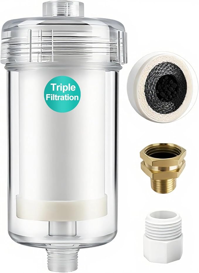 1 micron Carbon Shower Filter, Visible Water Filter for Shower, Washing machine filter, 99% Removal of Chlorine, Fluoride, Heavy metal, Odor & Scale, Improves Skin Condition, Protects hair