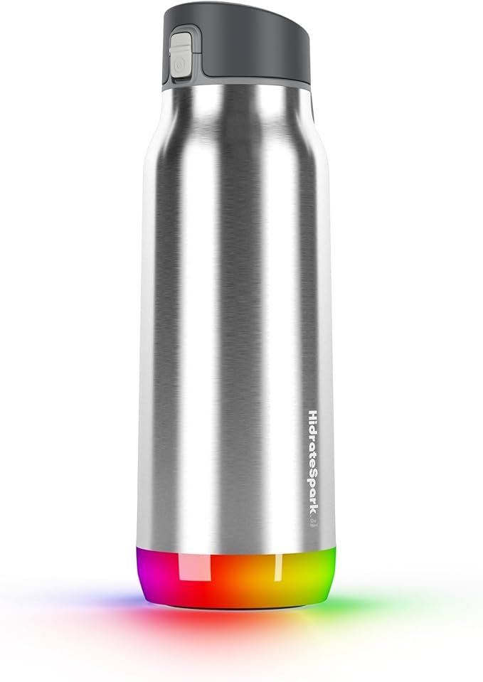 Hidrate Spark PRO Smart Water Bottle - Tracks Water Intake & Glows to Remind You to Stay Hydrated, Chug & Straw lid, 32oz, Brushed