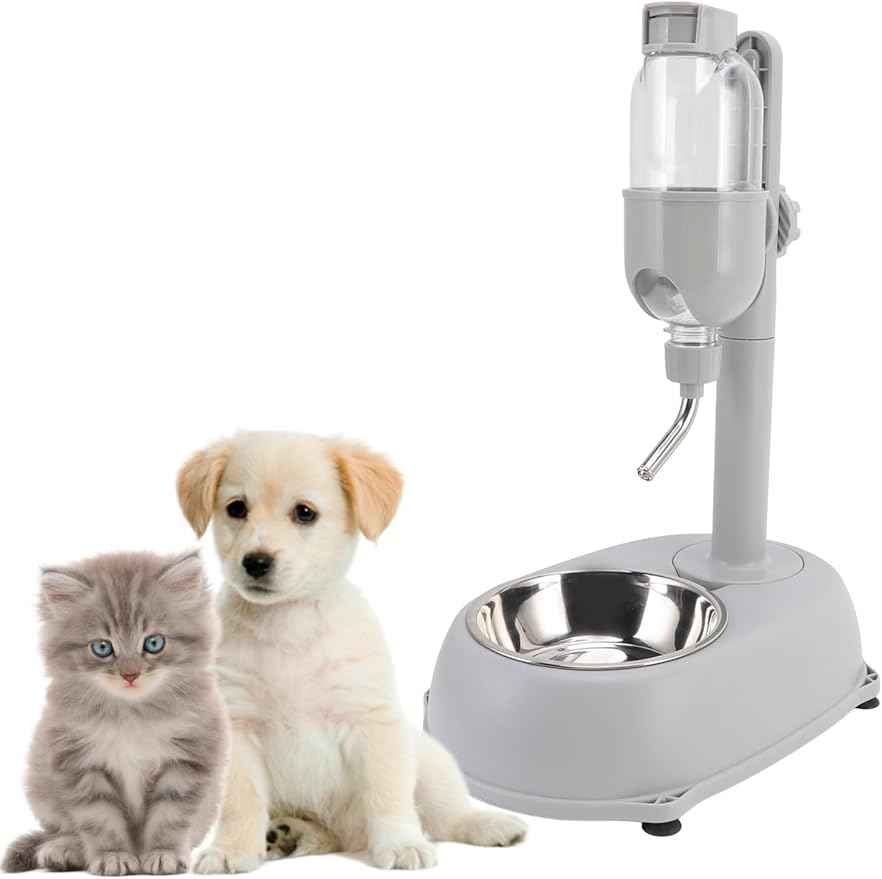 Pet Water Dispenser, Pet Standing Water Dispenser Bowl, 2 in 1 500ml Multifunctional Detachable Height with Stand for Dogs Cats