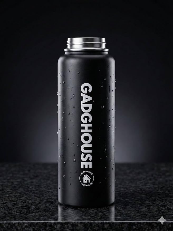 GadgHouse 40oz Stainless Steel Water Bottle with Magnetic Phone Holder, Compatible with Apple and Android. Leakproof, Insulated, BPA-Free, Keeps Hot 12H Cold 24H, for Gym, Office, Travel (ONYX BLACK)