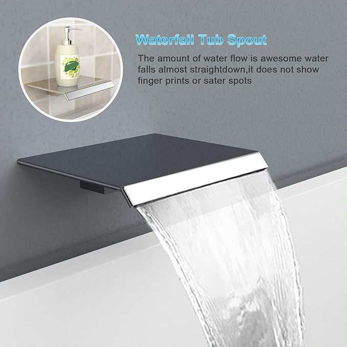 EMBATHER Shower System with Tub Spout, 10 Inches Tub Shower Faucet Set For Bathroom, High Pressure Rain Shower with Handheld Spray, Chrome (Contain Shower Valve and Trim kit)