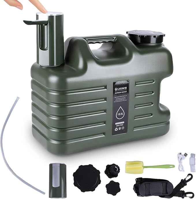 5 Gallon Camping Water Jug with Foldable Auto Pump, BPA-Free Leak-Proof Camping Water Container with Spigot, Type-C Rechargeable, Portable Water Storage Tank for Hiking, Outdoors & Emergency Use