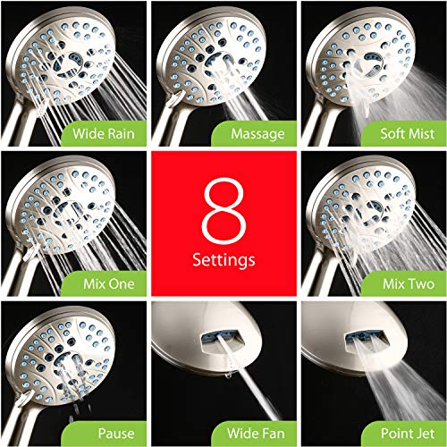 AquaCare 8 mode High Pressure Handheld Shower Head with 2