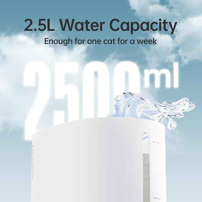 Automatic Pet Water Fountain 2.5L Capacity Water Dispenser, Ultra-Quiet Pump, Multi-Filtration System, BPA-Free Material for Cats, Easy to Clean and Assemble S1 Lite White