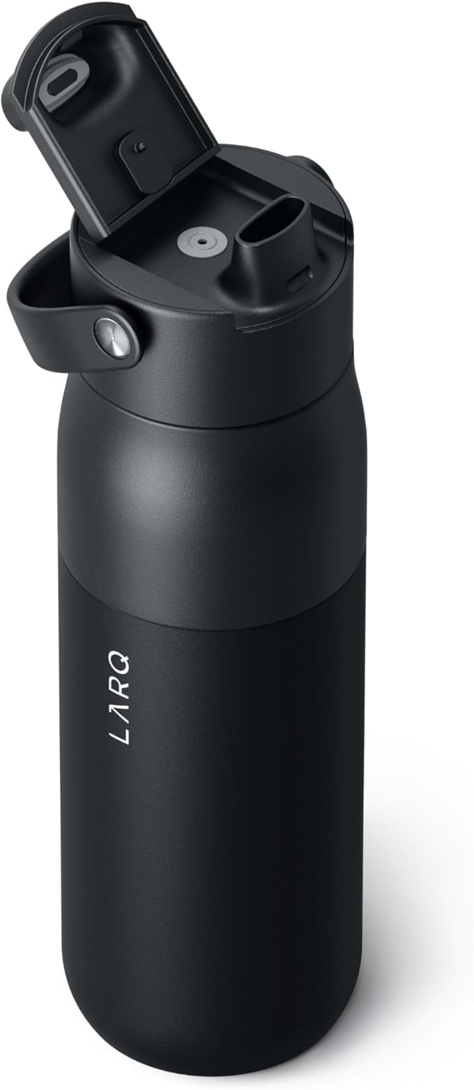 LARQ Bottle Swig Top 23oz - Insulated Stainless Steel Water Bottle With Built-In Silicone Handle | BPA Free | Reusable Water Bottle for Sports, Gym, and Travel, Obsidian Black