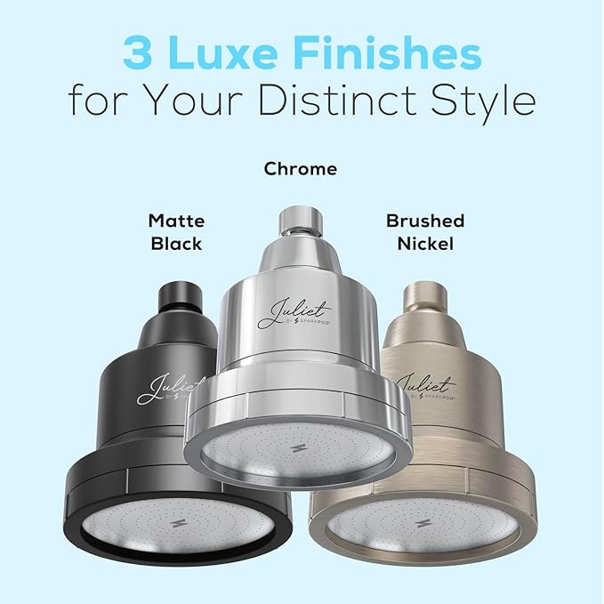 THE JULIET FILTERED SHOWER HEAD - Luxury High Pressure Shower Head with Filters - Removes Impurities for Healthier Hair and Skin - Reduces Hair Breakage, Skin Dryness & Irritation (Polished Chrome)