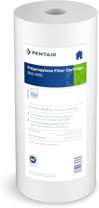 Pentair Pentek DGD-5005 Big Blue Water Filter, 10-Inch Whole House Sediment Filter Cartridge Replacement, Dual-Gradient Density Spun Polypropylene, 10
