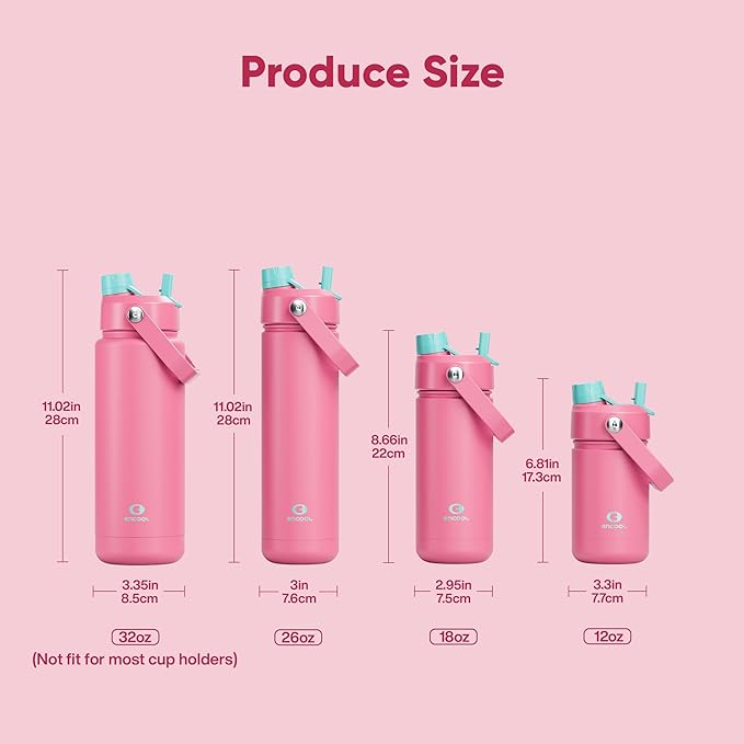 ENCOOL Insulated Water Bottle with Straw Stainless Steel Water Bottle, Leak-Proof, BPA-Free, Double Wall Vacuum Keeps Cold for 24 Hours for Sports, Travel, School (32 oz, Tulip)