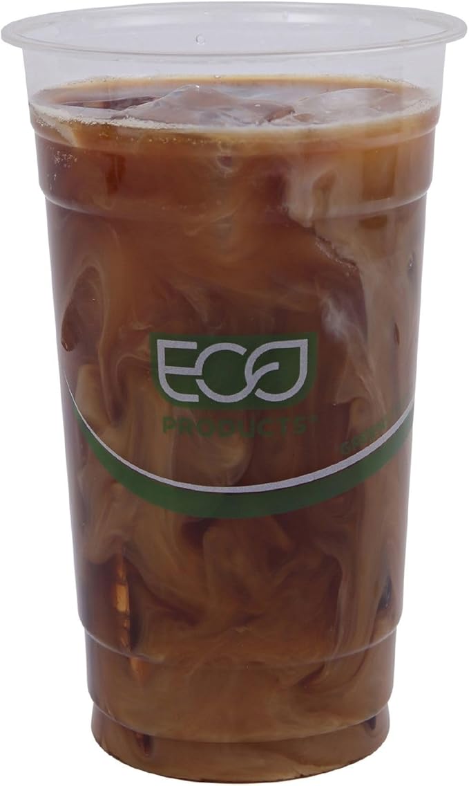 ECO PRODUCTS GreenStripe Clear Compostable 24oz PLA Large Plastic Cups, Case of 1000, Disposable Renewable Plant-Based Cold Cups, For Cold Drinks & Snacks, BPI Certified, ASTM Compliant.