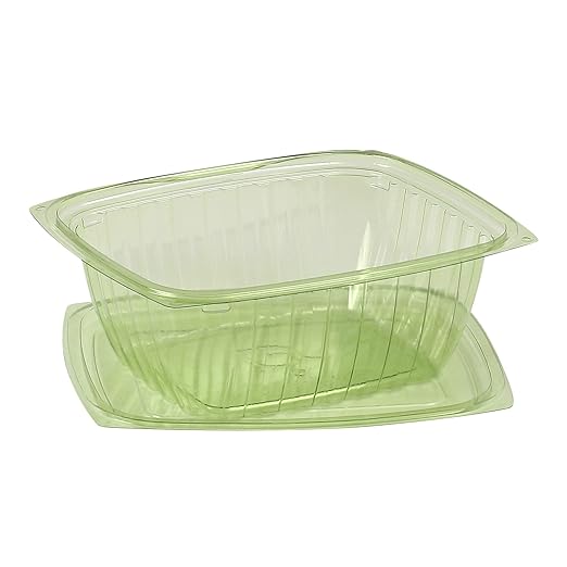 ECO PRODUCTS Compostable 32oz Rectangular Deli Containers With Lids, Case of 200, Veridian Clear Green Meal Prep, Made from PLA, A Renewable Material Made from Plants, One Lid Fits All