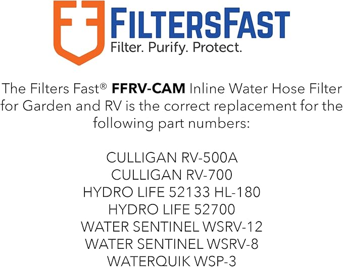 FiltersFast FFRV-CAM Inline Water Filter Hose Faucet Sediment Cartridge for RV, Marine Boat, Car Washing, Camping, Farm, Pool, Pets, Spa, Garden
