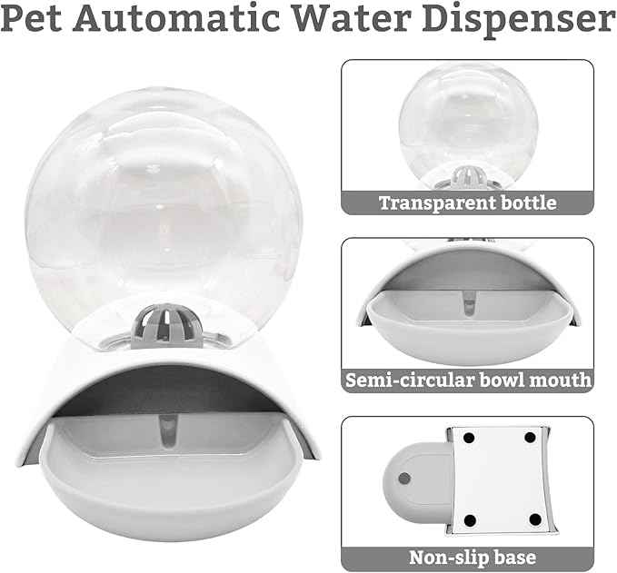 Hamiledyi Automatic Water Dispenser for Dogs and Cats Pet Water Dispenser 2.8 Liter Pet Gravity Water Station Spill-Proof Spherical Waterer Pets Water Bottle for Puppies Kittens Rabbits (Grey)