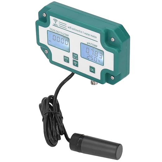 Water Quality Meter, 6 in 1 Multifunctional Water Tester TDS EC SG Salt Temperature Tester with Connection Multi Parameter Water Monitor for Pool, Aquarium, Fish Tank, (