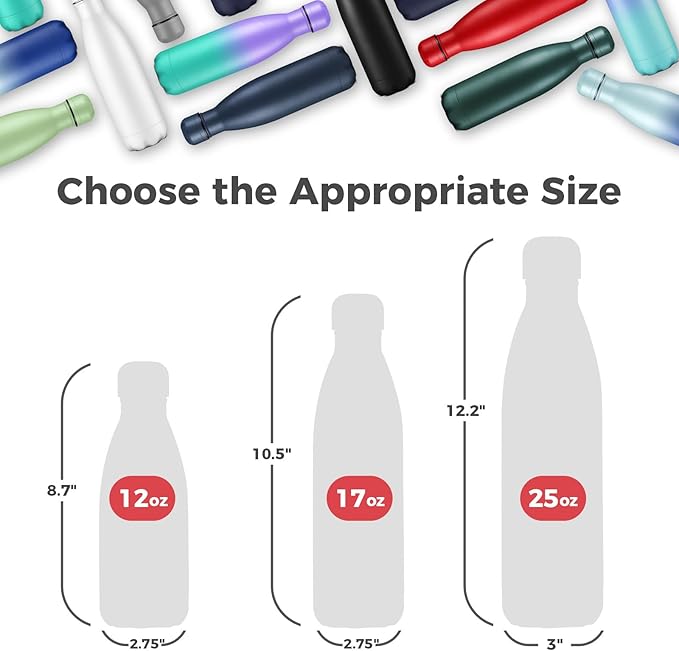 Volhoply 17oz Insulated Water Bottles MultiPack, BPA Free Water Bottle for Kids, Gym, Travel, Sports, Available in Packs of 1, 4, or 8（Red,4 Pack）