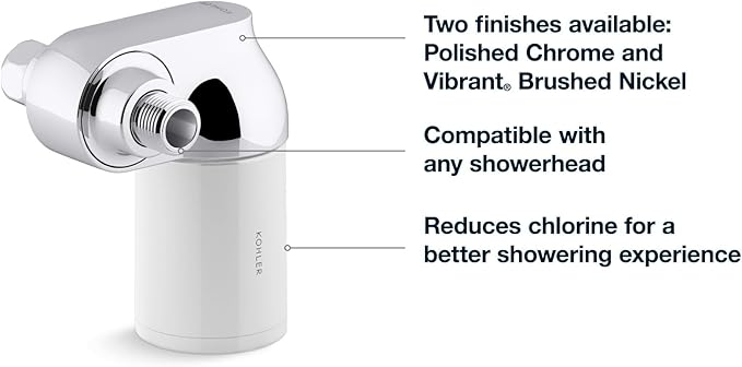 KOHLER R24612-CP Aquifer Filtered Shower Head Attachment, Filtration System Attaches to Most Existing Shower Heads, Reduces Chlorine, Odor, and Controls Scale, Polished Chrome
