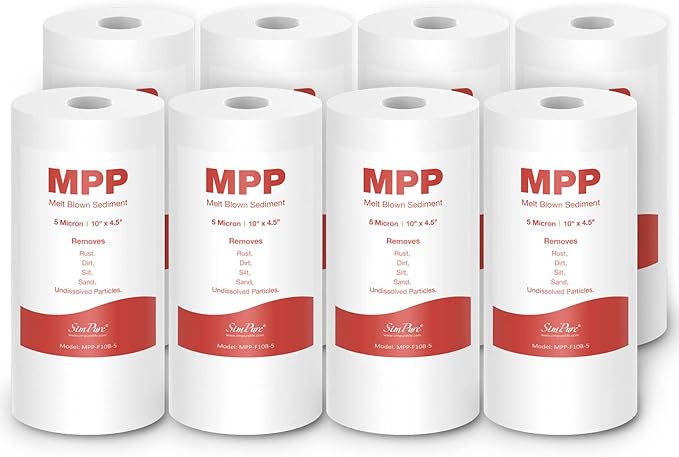 SimPure 10" x 4.5" Whole House Sediment Water Filter, 5 Micron 10" BB Water Filter Replacement Cartridge Compatible with W15-PR, HD-950A, GXWH35F, GXWH30C, FP15B, DGD-5005, GDA-7505-BB (8 Pack)