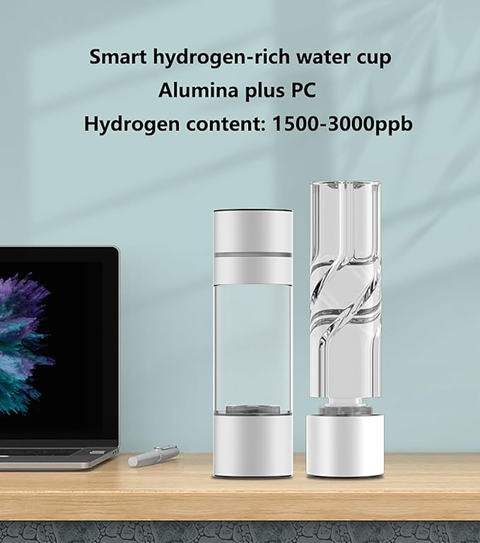 230ml Portable Hydrogen Water Bottle Generator, Smart Rechargeable PEM Hydrogen Water Machine, Electric Hydrogenated Water Bottle for Fitness, Travel, Office Use, Aluminum & PC