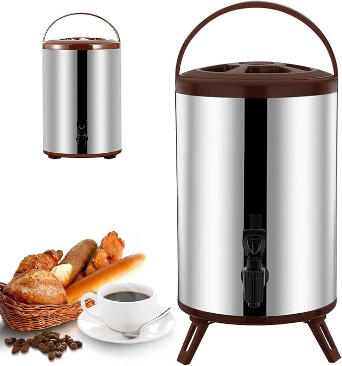 Hot and Cold Water Dispenser with Faucet Portable Insulated Beverage Kettle 8L-12L Large Capacity Stainless Steel Tea Coffee Dispenser Water Bottle (B 10L)