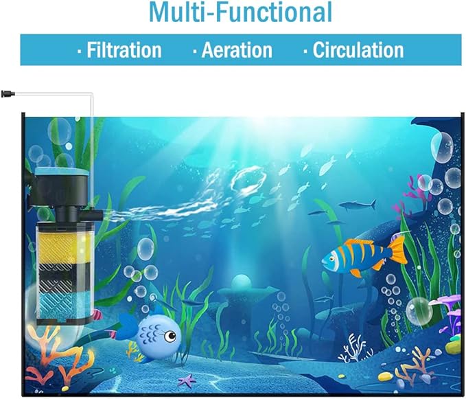 Kulife Aquarium Filters – 3-Stage Aquarium Filter in-Tank Filter Internal Filter Fish Tank Filter Turtle Filter for 70-100 Gallon Fish Tanks with Dual Water Outlet and Aeration