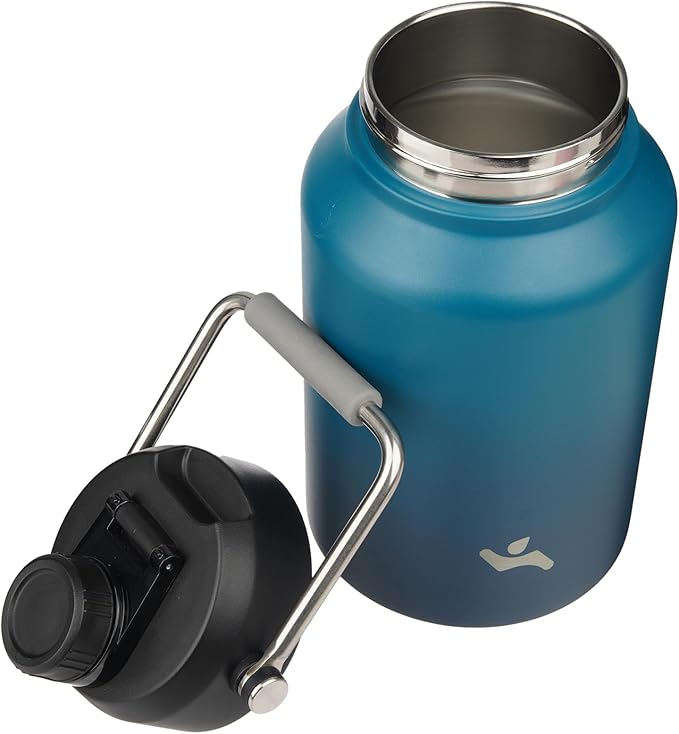 Jug with Handle,87 oz Insulated Water Bottle with Carrying Pouch, Double Wall Vacuum Stainless Steel Metal Bottle,Indigo Black