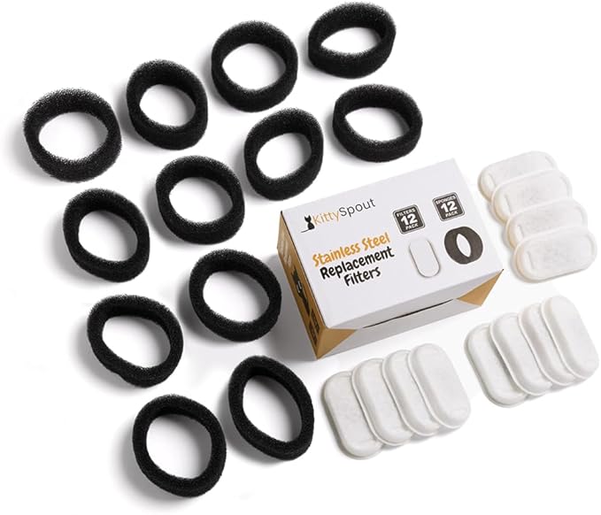 Cat Water Fountain Filters for 108oz/3.2L… (6 Month Supply: 12 Filters & 12 Sponges), White, SSF246 - AquaVibe