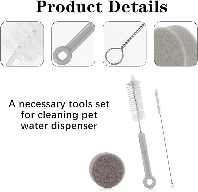 3 PCS Cat Water Fountain Cleaning Set Professional Cat Water Brush Pet Drinking Dispenser Cleaning Kit Cleaning Brushes Pet Fountain Cleaning Kit for Most Pet Water Dispensers(Brushes & Sponge)