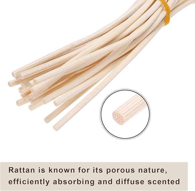 uxcell 60Pcs Wavy Rattan Reed Diffuser Sticks, 28cm/11 Natural Wooden Rattan Fragrance Diffuser Refill Sticks Replacement for Home, Bedroom, Hotel, Office, Bathroom Shelf Decor (Wood) - AquaVibe