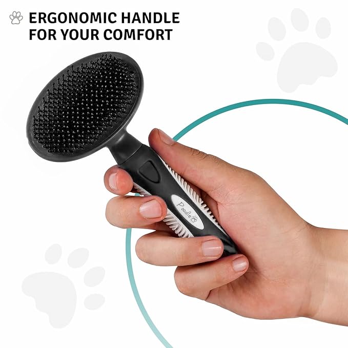 Round Bristle Pet Brush for Dogs and Cats - Soft Dog Brush for Grooming Short or Long Hair - Gentle Tool for Sensitive Skin Removes Dander, Dirt, and Detangles (Black) - AquaVibe