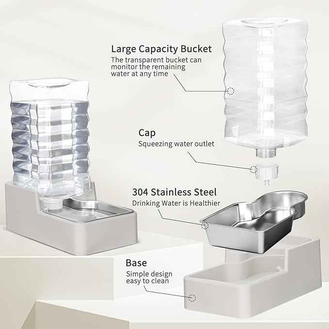 RIZZARI Stainless Steel Pet Water Feeder: 10L Large Gravity Waterer, Less Refills - Leak-Proof Auto Refill - Anti-Tip Base - Easy Clean - No Filter - for 40-60 LB Dogs - Multi-Pet/Garage/Travel